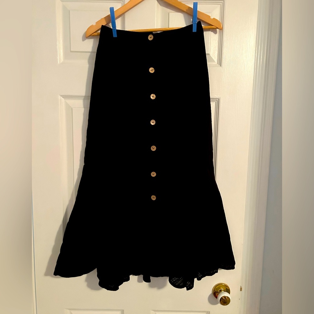 Miss Me Boho Black Button Up Midi Skirt NWT